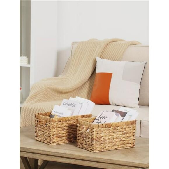 Water Hyacinth Wicker Storage Baskets Set of 2 Natural Organizer Bins - Picture 6 of 7